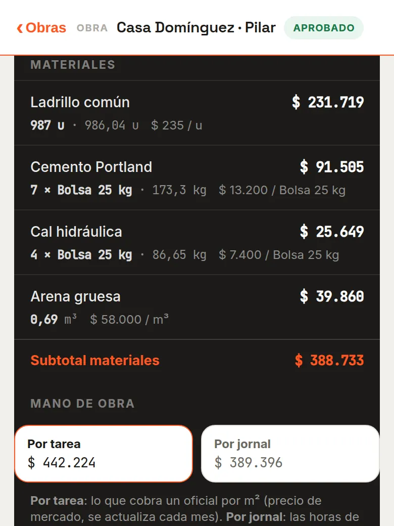 Resultado de la calculadora con el botón Agregar al presupuesto