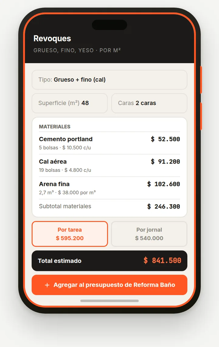 Resultado de Revoques con superficie de 48 m², dos caras, materiales y costo