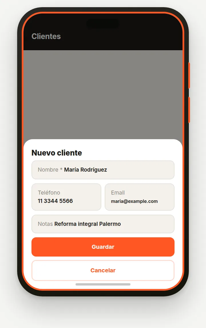 Formulario para agregar un cliente