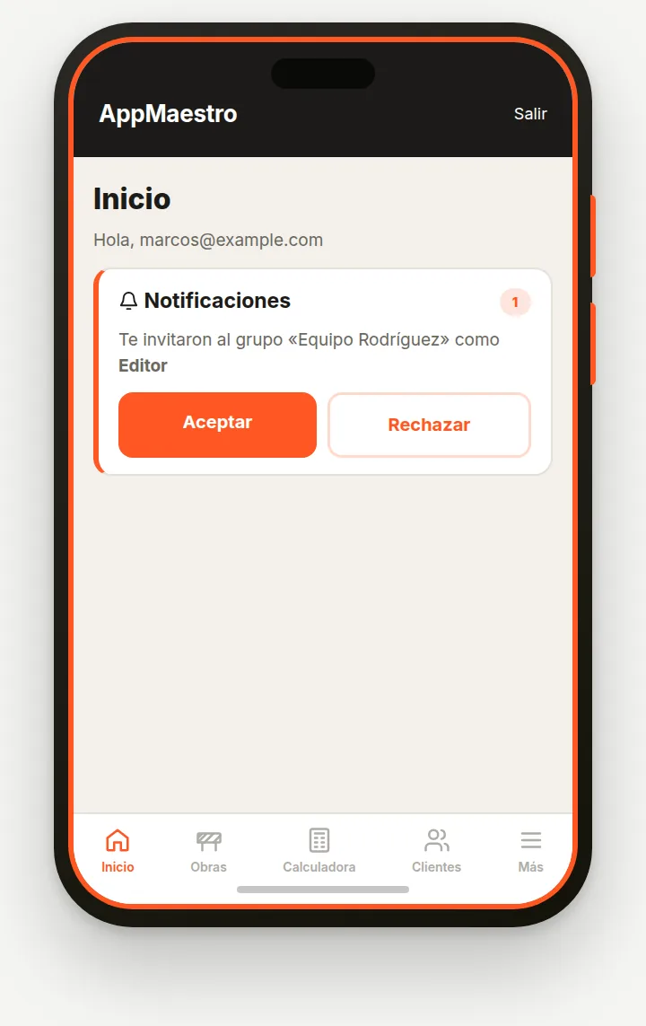 Pantalla del grupo con los miembros, sus roles y las obras compartidas