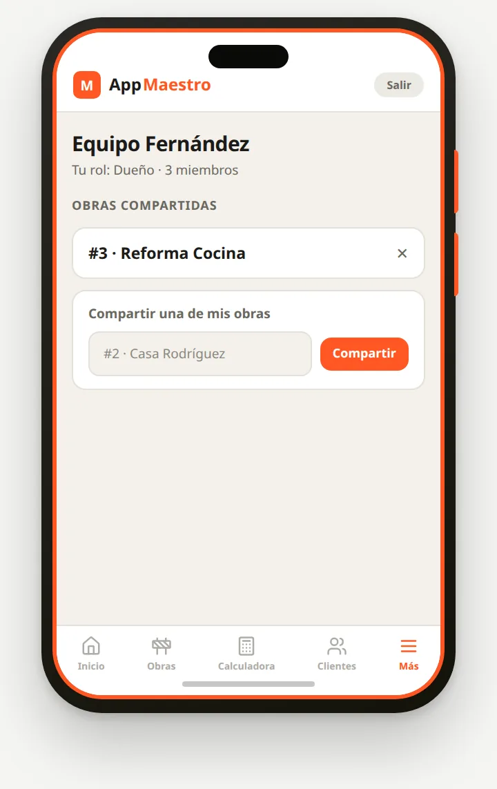 Pantalla de un grupo con obras compartidas y la opción Compartir una de mis obras